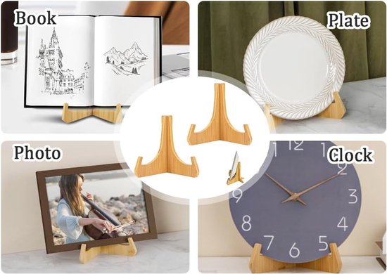 Bordenstandaard voor standaard, 2 stuks 6 inch bordenhouder, houten tafelstandaard, mini-tafelstandaard, decoratieve tafelstandaard, fotolijst, standaard, voor borden, boeken, plaques, foto's — afbeelding 3