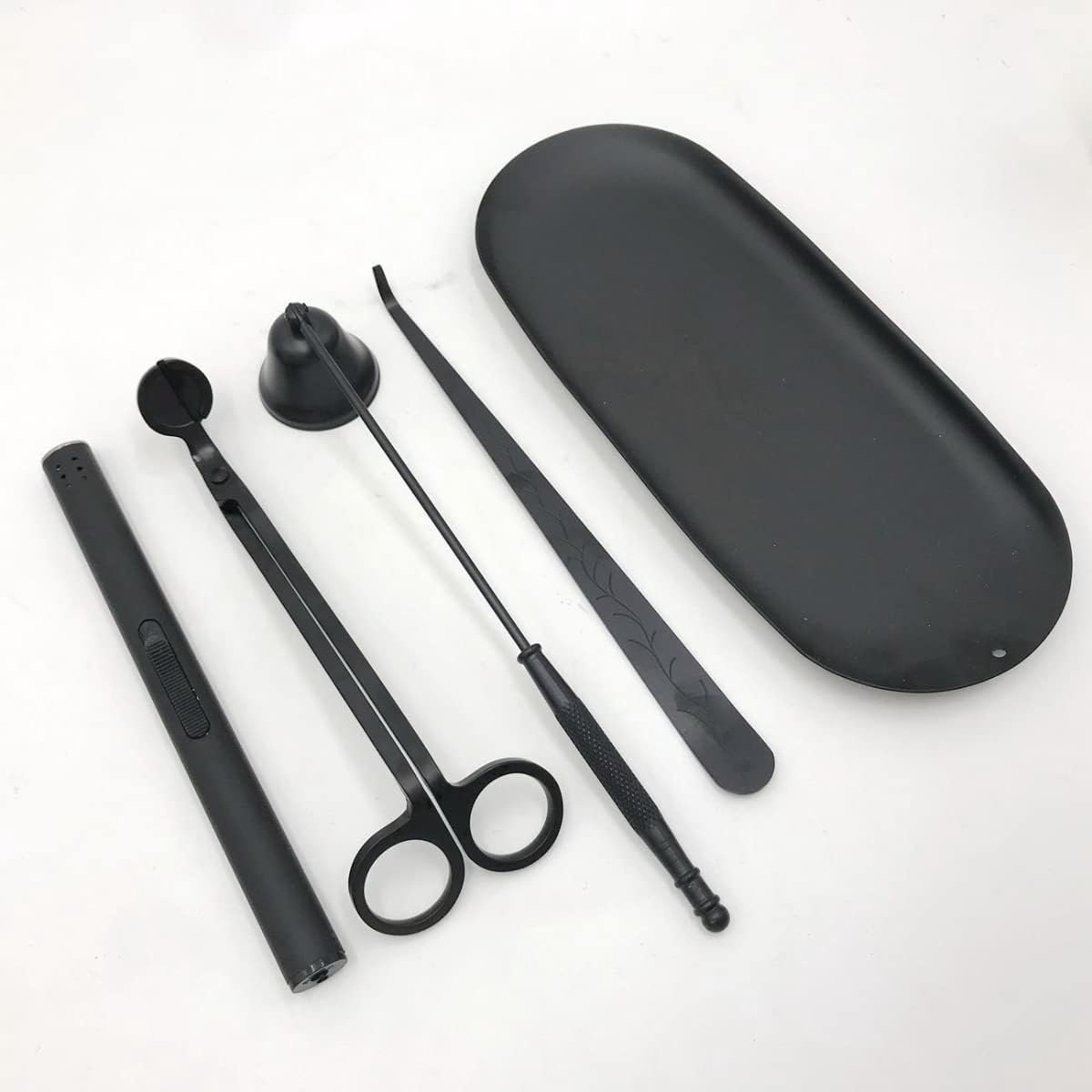 Accessoire Set, Kaars Wick Trimmer, Kaars Wick Snuffer, Kaars Wick Dipper, Opberglade Plaat, Geweldig voor Elegante Geschenken voor Kaars & Aromatherapie Liefhebbers - Zwart