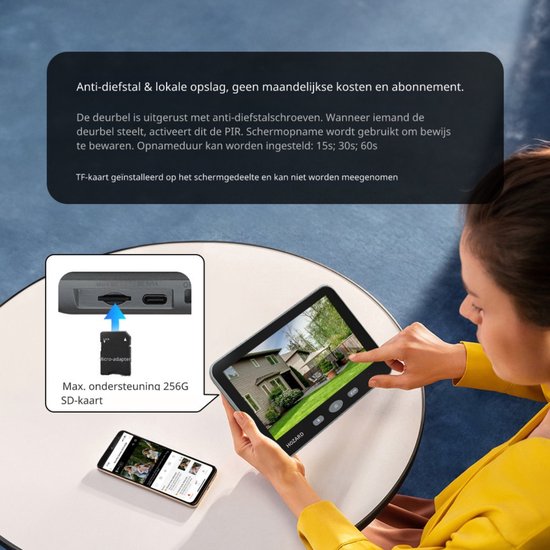 Hozard® Deurbel met Camera 32GB - WiFi + APP - Draadloze Video Deurbel Met Monitor - 5 inch IPS-Scherm van Hozard — afbeelding 4
