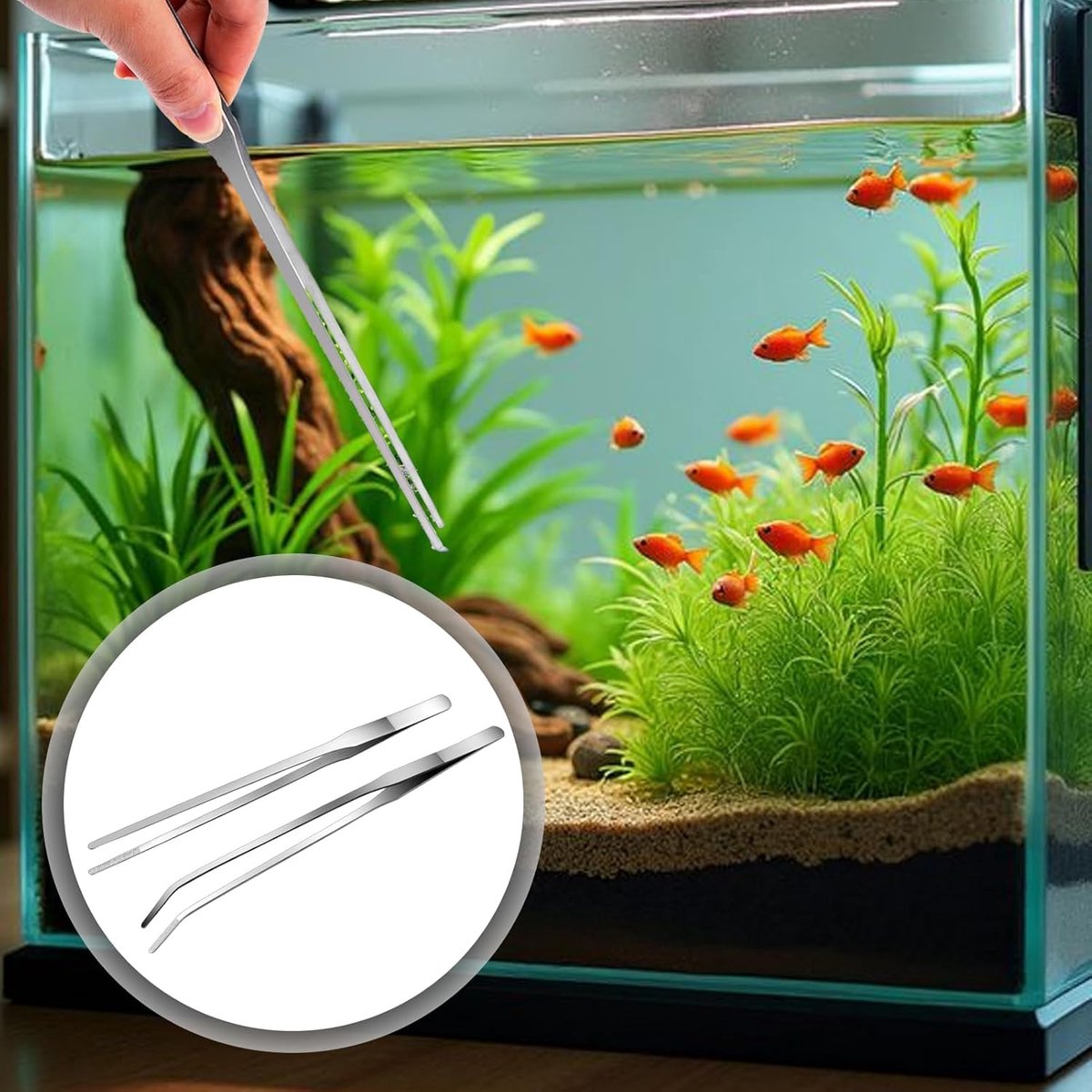 2 stuks lange pincetten - 27 cm recht pincet en gebogen pincet - lang - aquariumpincet - voederpincet van roestvrij staal - beschermende vingerpincet voor reptielen - waterplant (zwart)