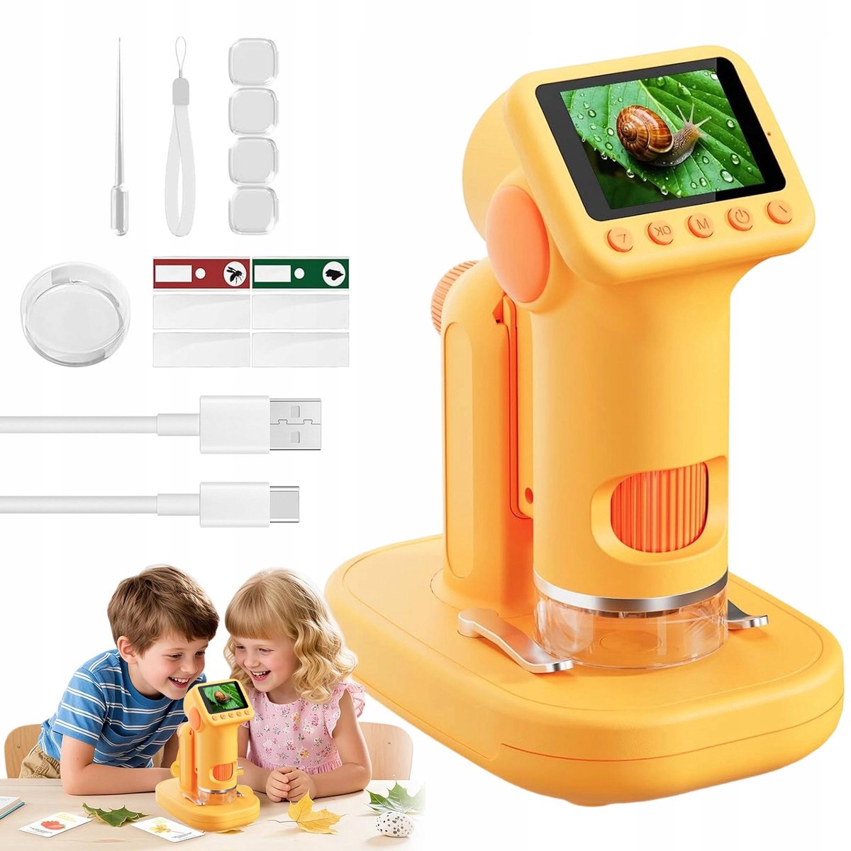 Kinder Microscoop - Handmicroscoop - 100-1600x - 3-in-1 Desktop & Handheld & Draagbaar - 2 inch IPS - 6 LED's - STEM - Afneembaar - Oplaadbaar - Voor Kinderen van 3 tot 14 Jaar - Educatief Speelgoed