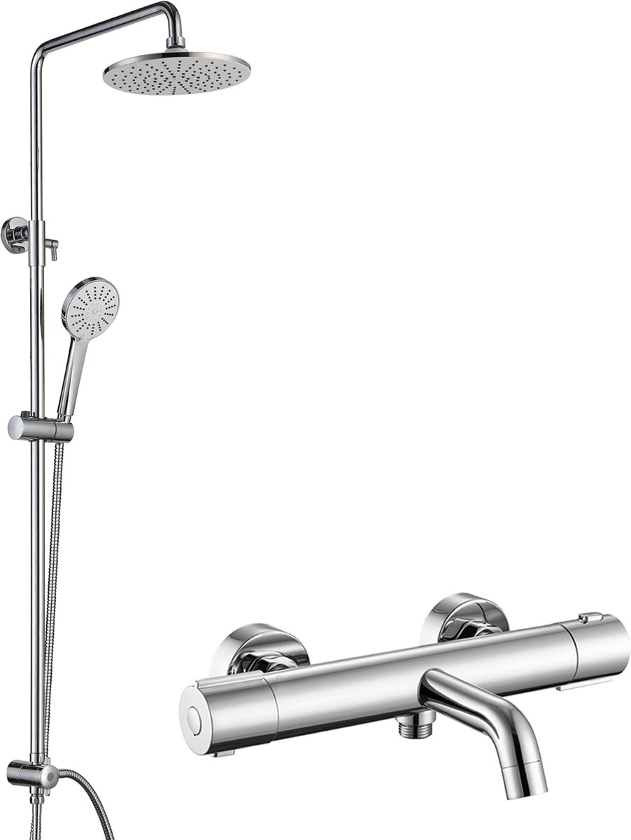 Auralum Max Regendouche RVS - Ø 22 cm Douchekop - Handdouche Met 3 standen - met Thermostatische Badkraan - Waterbesparend - Inclusief thermostaatkraan - Regendoucheset - Chroom