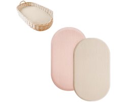 2 stuks-Wieglakentje-Universele Wieglaken Set- Hoeslakens -Kinderwagen matras-82x 41CM-Hoeslaken Wieg -Elastisch- Babynestlaken -Hoeslaken voor kinderwagen-voor rechthoekige, ovale en zandlopervormige wiegjes-Roze + kaki