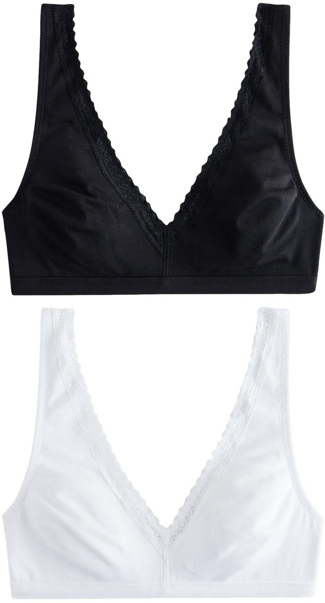 Next Dames - Set van 2 menopauzevriendelijke, verkoelende katoenen bralettes - Zwart Black/White