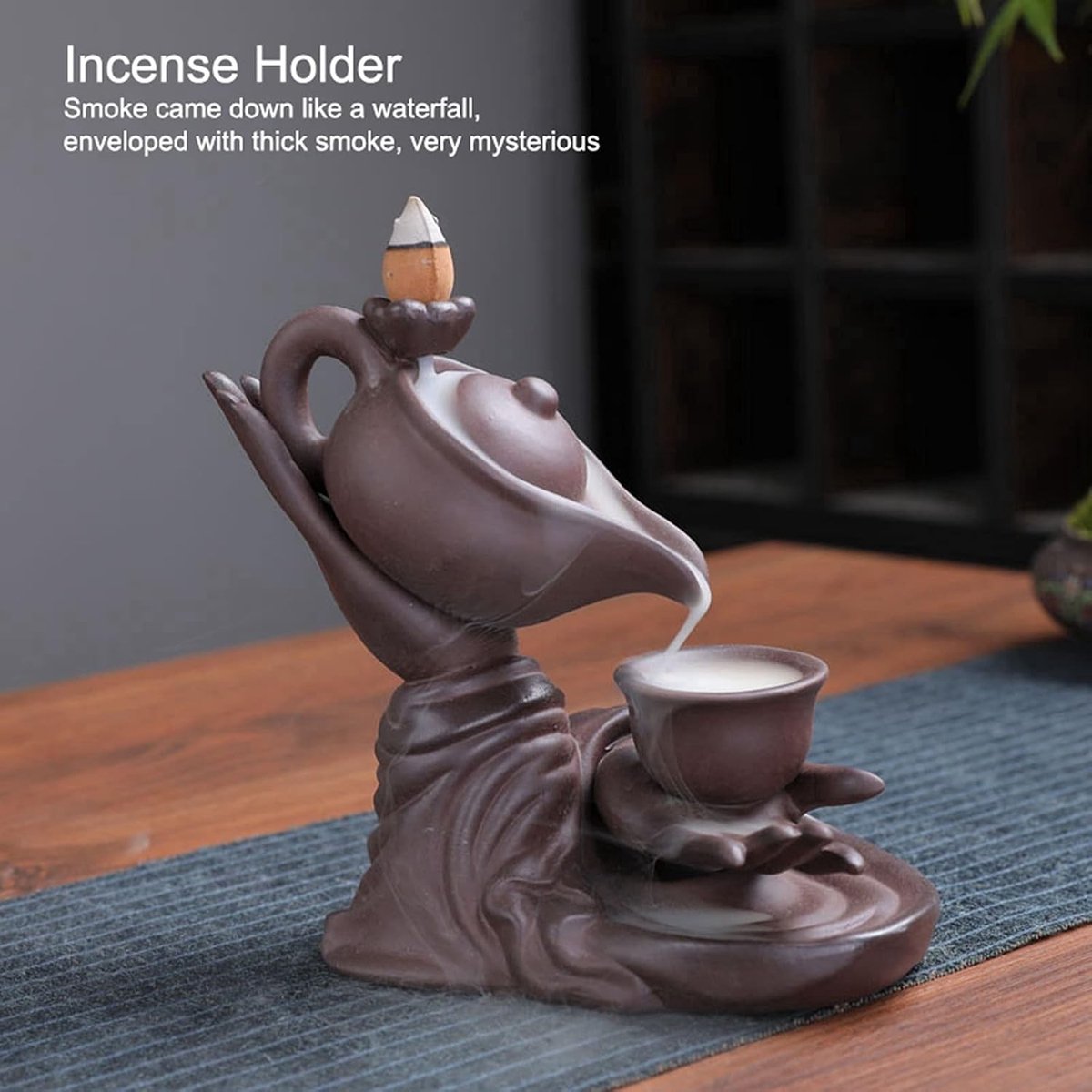 Porseleinen wierookbrander met terugvloeiende wierookstokhouder voor woonkamer, studeerkamer en slaapkamer - 14 x 9 cm