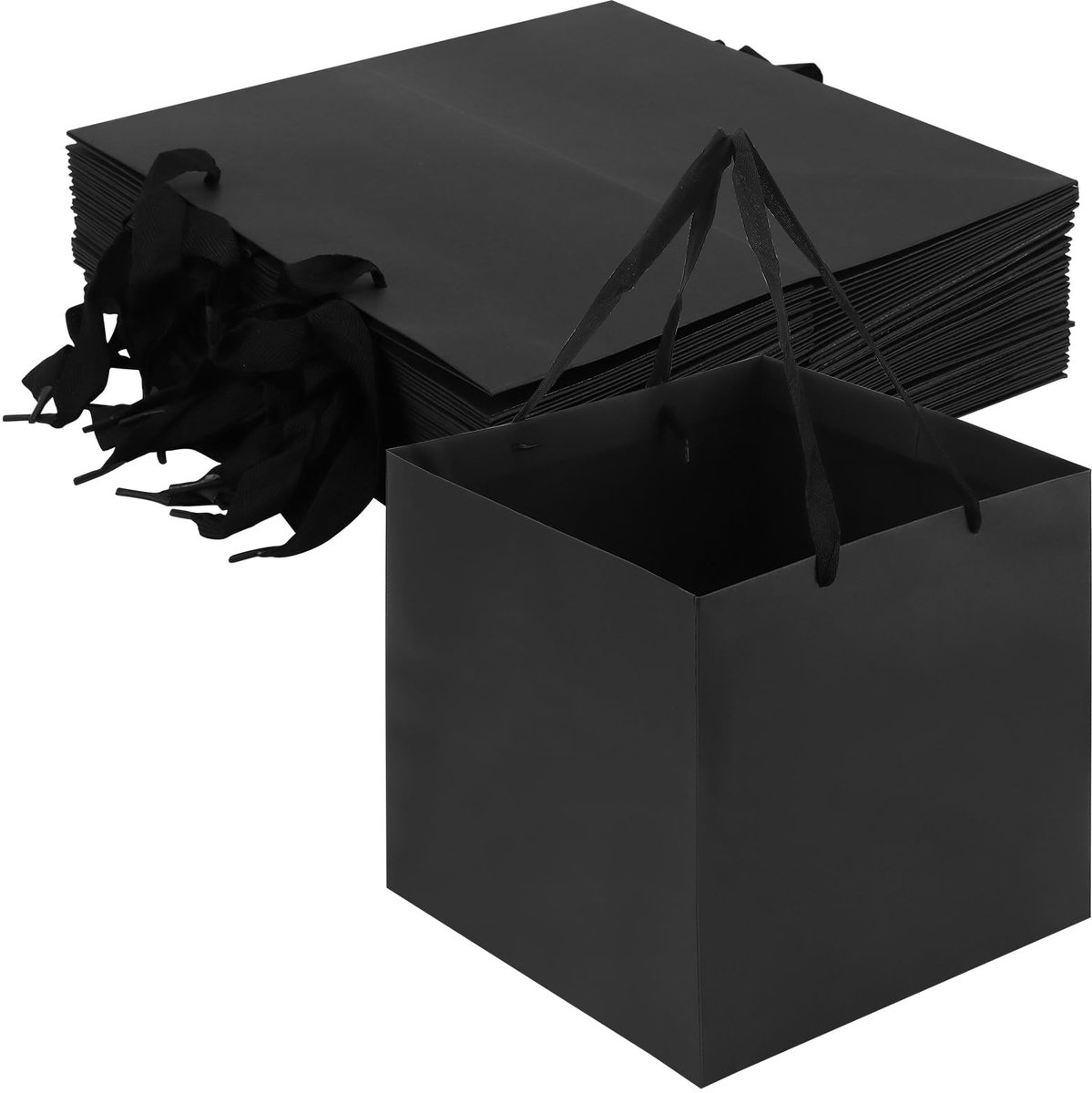 SolidKeus - Set van 16 Zwarte Papieren Zakjes met Handgrepen 30 x 30 cm