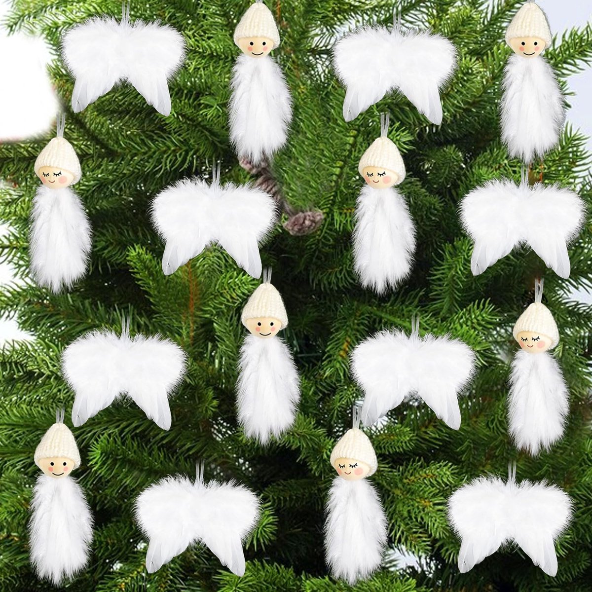 SolidKeus - 16 Stuks Engelenvleugels voor Kerstboomdecoratie, Feathers Ornamenten