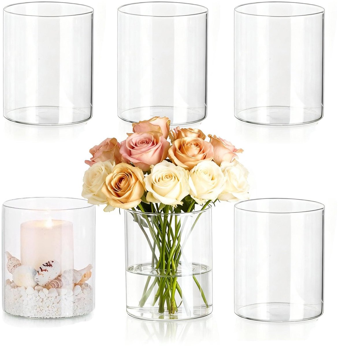SolidKeus - Set van 6 Glazen Cylinders voor Decoratie