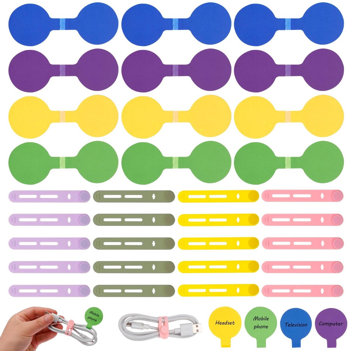 SolidKeus - Set van 20 Siliconen Kabelbinders met Etiketten