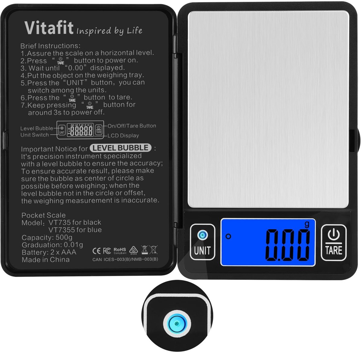 SolidKeus - Digitale Pocketweegschaal met 0.01g Nauwkeurigheid tot 500g