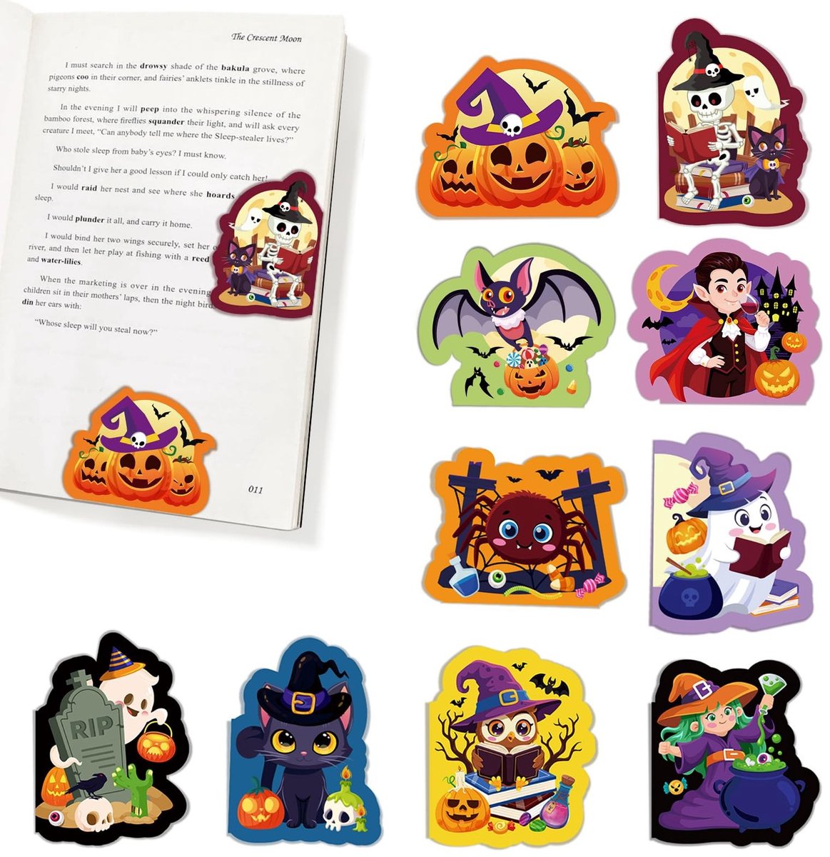 SolidKeus - Set van 10 Halloween Bladwijzers voor Boekenliefhebbers