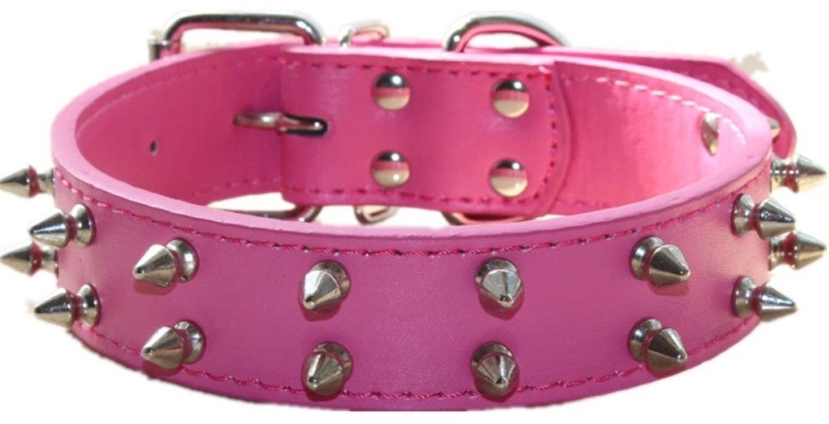SolidKeus - Spiked Leren Hondenhalsband voor Medium/Large Honden in Felroze