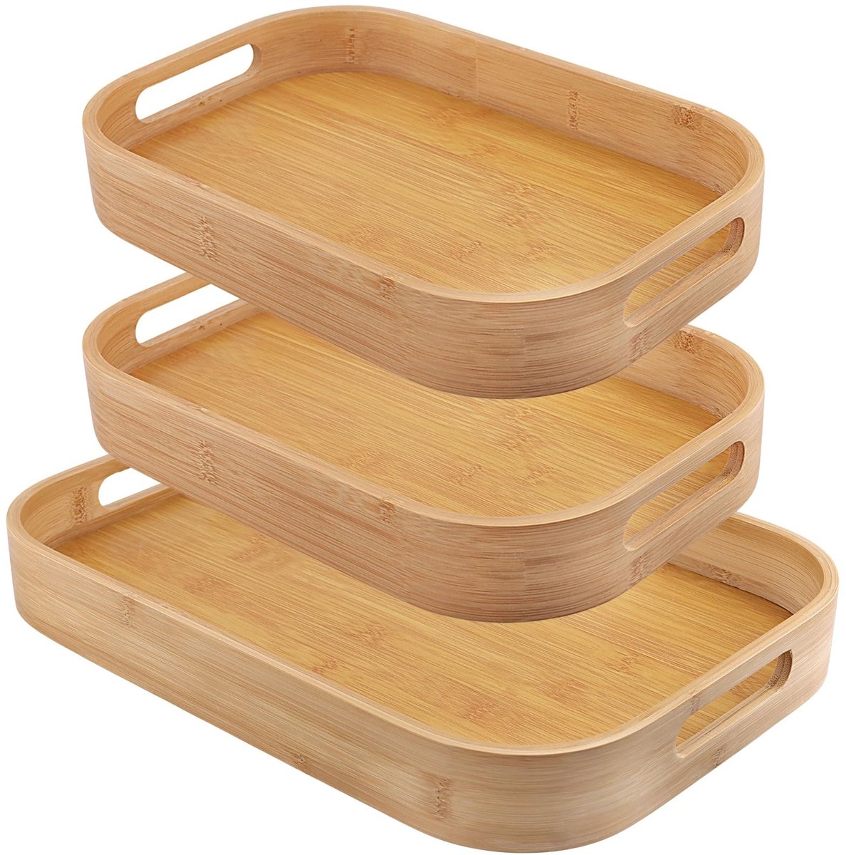 SolidKeus - 3-Delige Bamboo Serving Tray Set met Handvatten