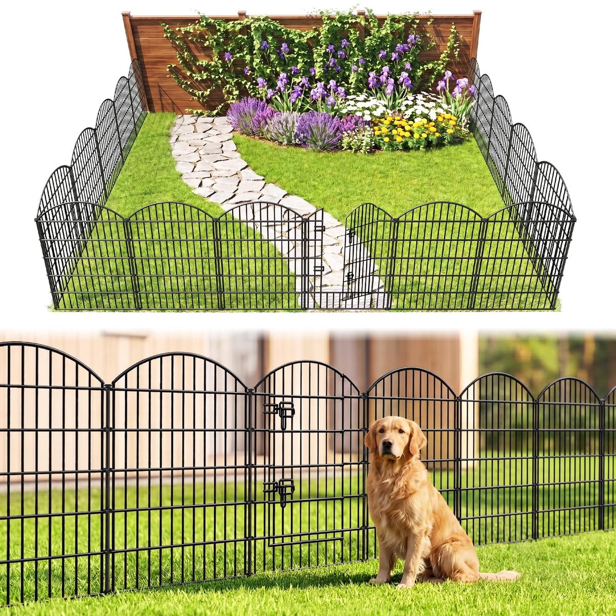 SolidKeus - Tuinhek Set met 4 Panelen en 1 Poort voor Dierenbeveiliging