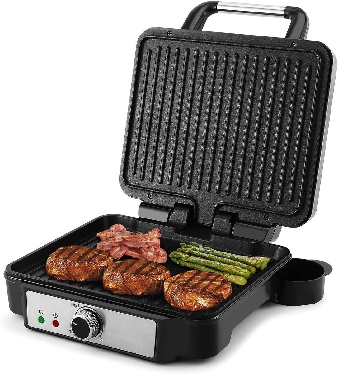 Panini Pers - Sandwichmaker Grill - Snelle Maaltijden - Dubbelzijdig Verwarmen - 1800 Watt - Zilver Zwart