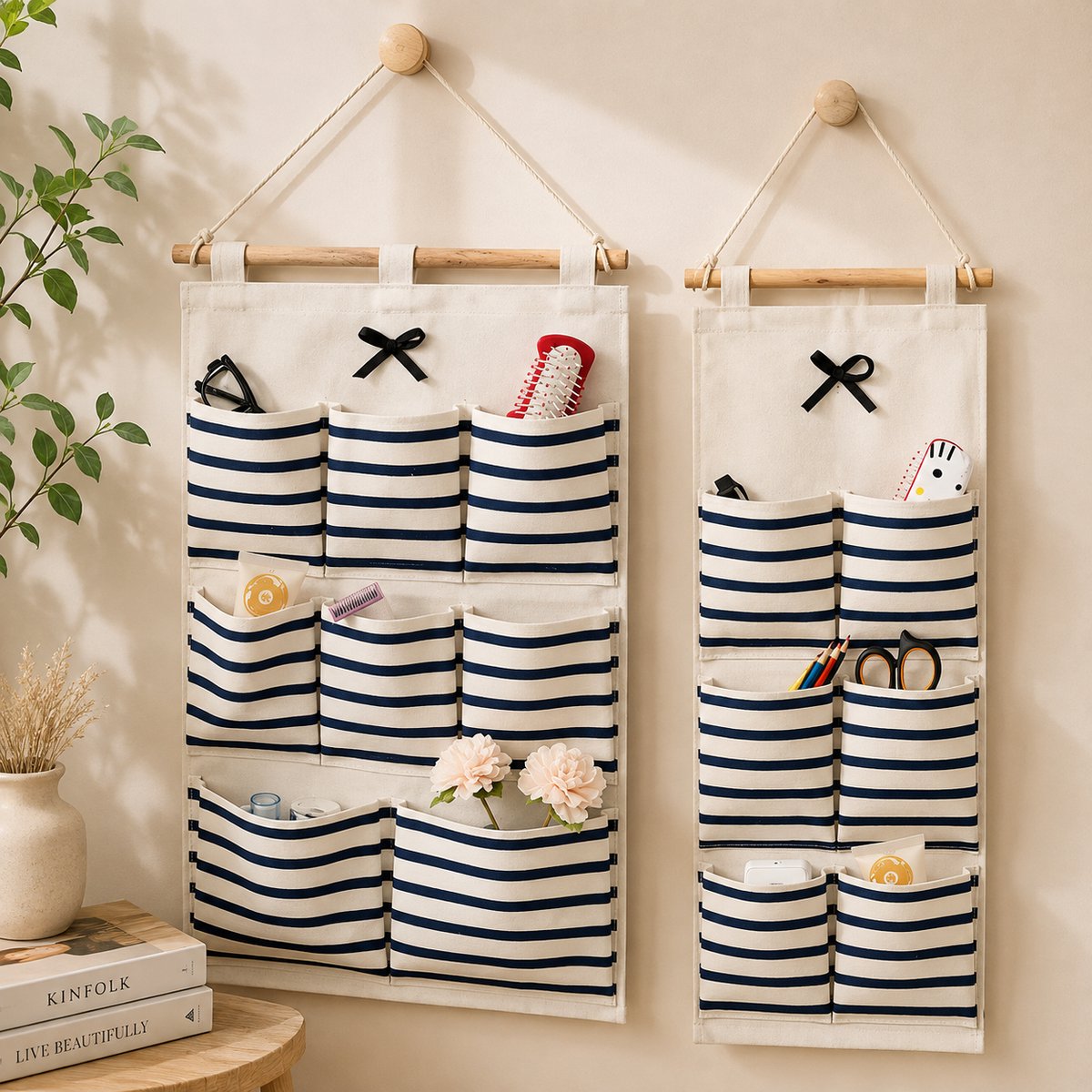 Hangende Muur Opbergtas 2 Stuks - Blauw - Wandorganizer voor Slaapkamer, Woonkamer, Kantoor, Keuken, Badkamer - 30x30x25 cm