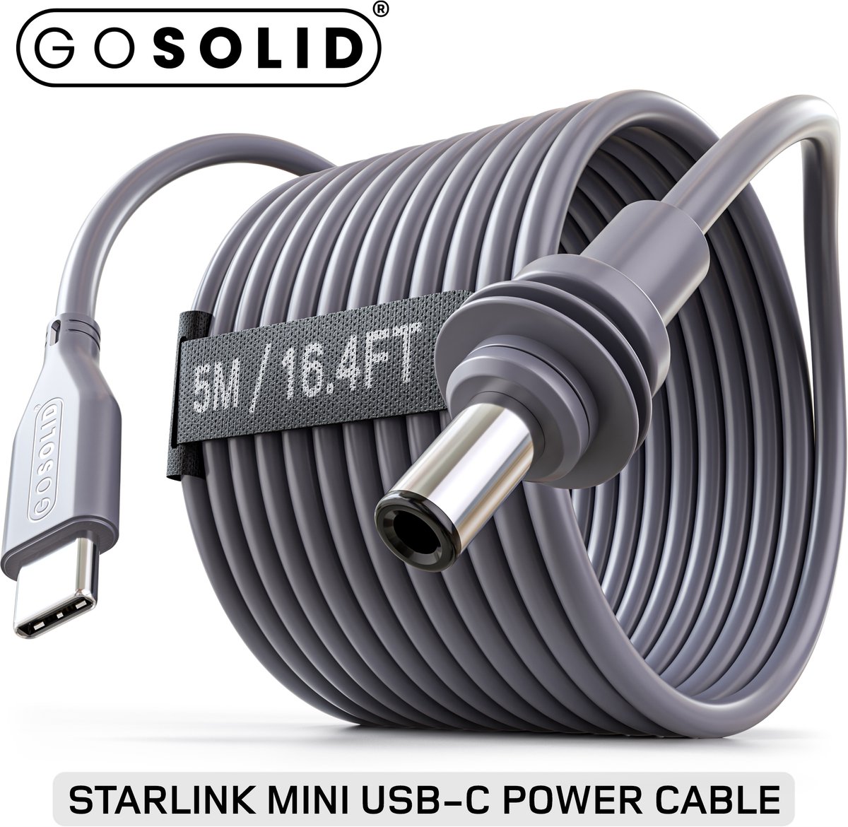 GO SOLID! USB-C naar DC Stroomkabel - Geschikt voor PD-stroombronnen en Starlink Mini - 2M
