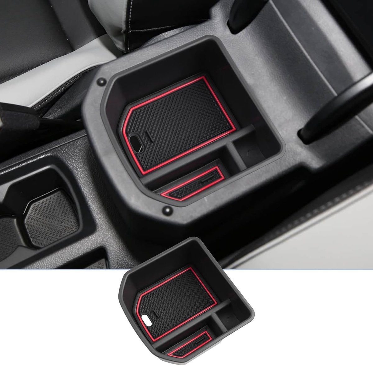 TROC 2024 Opbergdoos compatibel met VW T ROC 2020 2021 2022 2023 2024 2025 - handschoenenvak - organizer - binnen - middenconsole - armleuning - Troc 2019 - antislipmat (rood)
