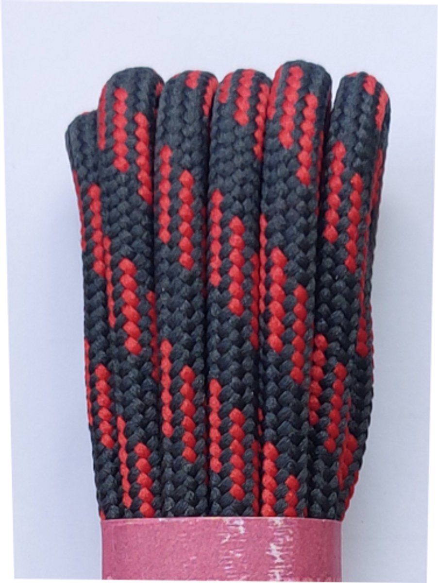Strickers Veter - Grijs/Rood - Extra Dik Rond - Lengte 150 cm - Dikte 5 mm - Bergschoen - Wandelschoen - Schoenveter