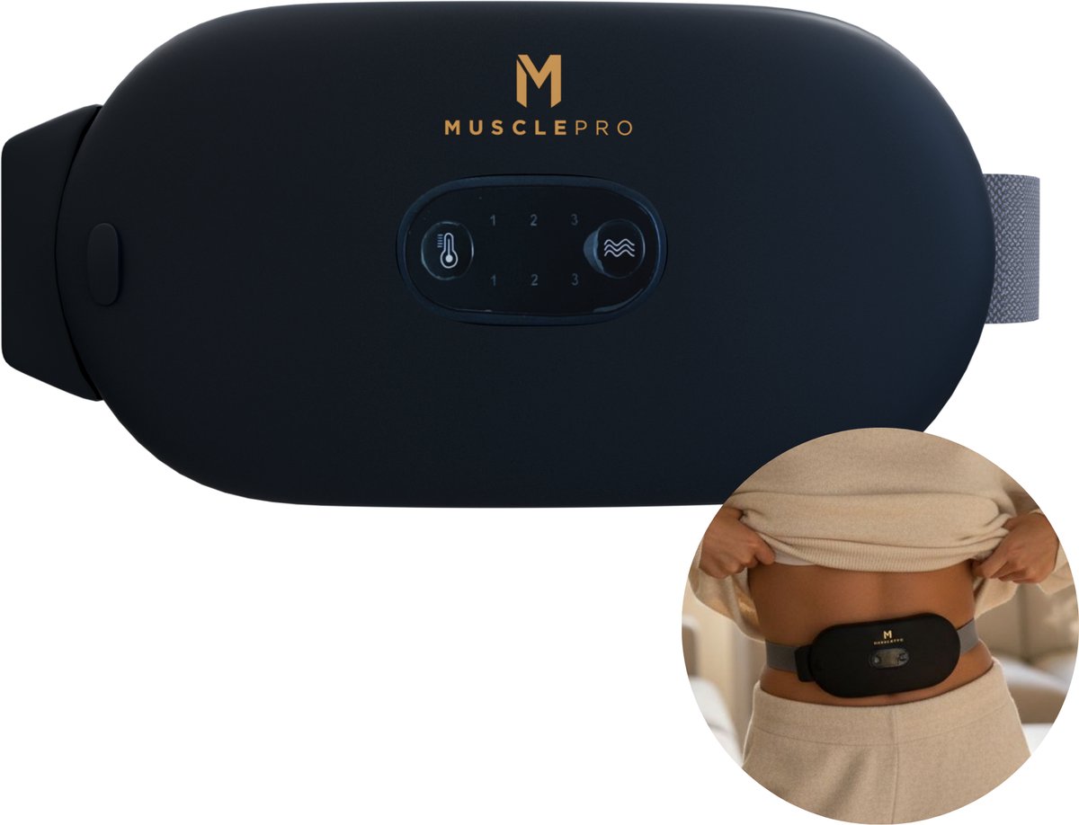 MusclePro CoreRelief - Menstruatie Warmteband - Menstruatiepijn – Menstruatie Band - Met Trilmassage & Warmtestanden – Oplaadbaar & Draadloos – Zwart - Massage Apparaat - Menstruatie Pijnverlichting - 6 Warmtestanden met Trilfunctie