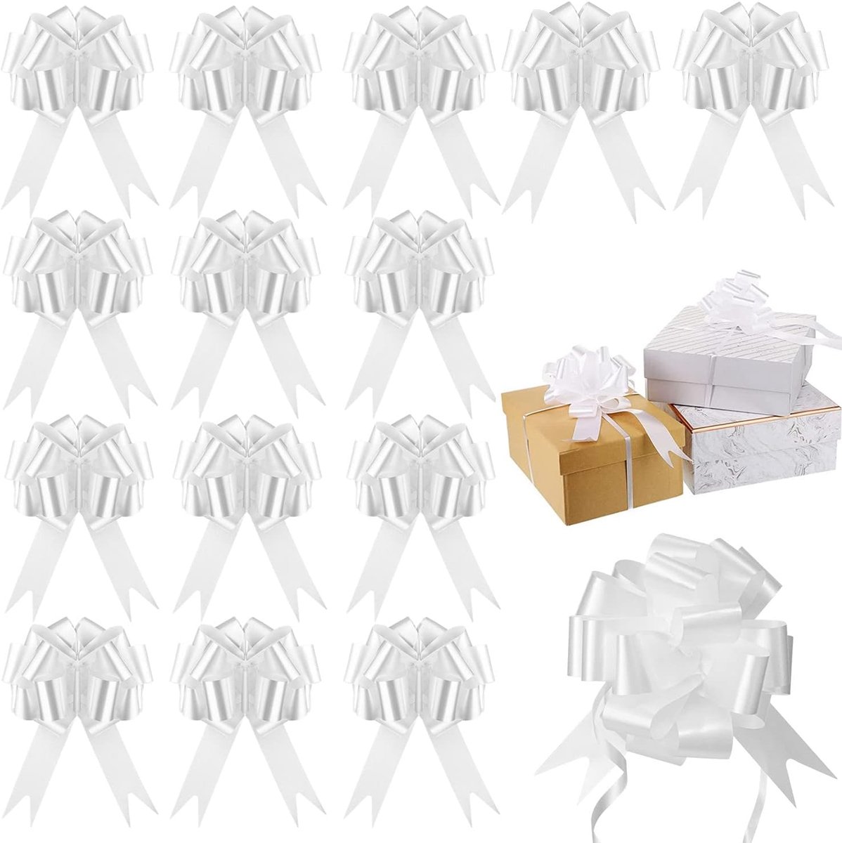 Strikken, strikken voor bruiloft, auto, auto, bruiloft, auto, bruiloftsdecoratie, lint, decoratie voor auto, huis, tuin, wit, 30/60/90/120 stuks (wit) (60)