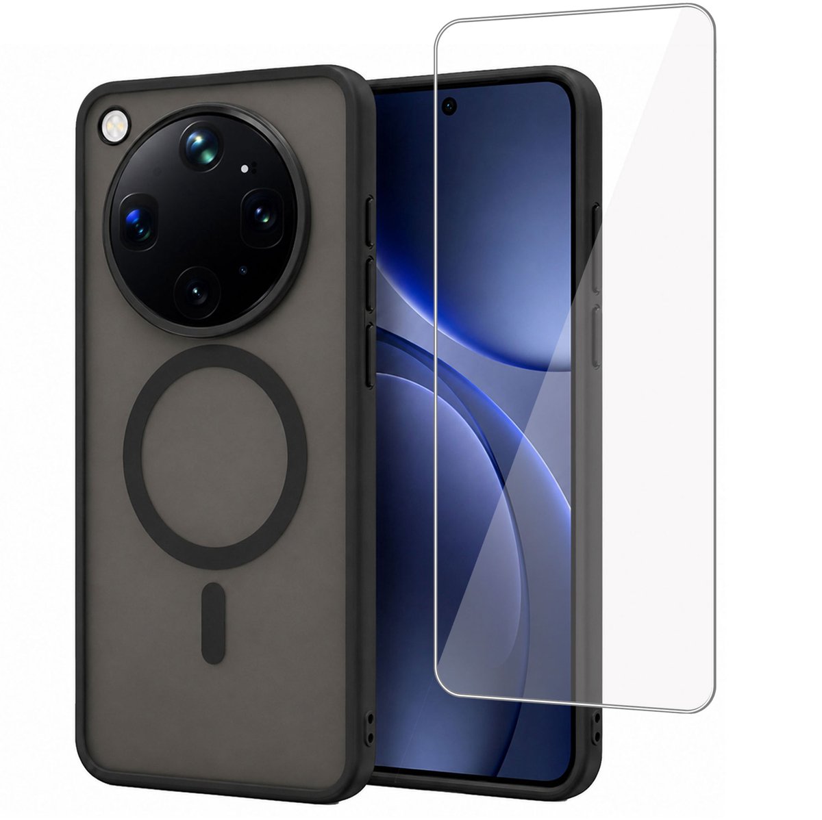 Hoesje + Screenprotector geschikt voor OPPO Find X9 Ultra Hoesje - Shock Proof Case geschikt voor Magsafe - Magnetisch - Gehard Glas- Zwart