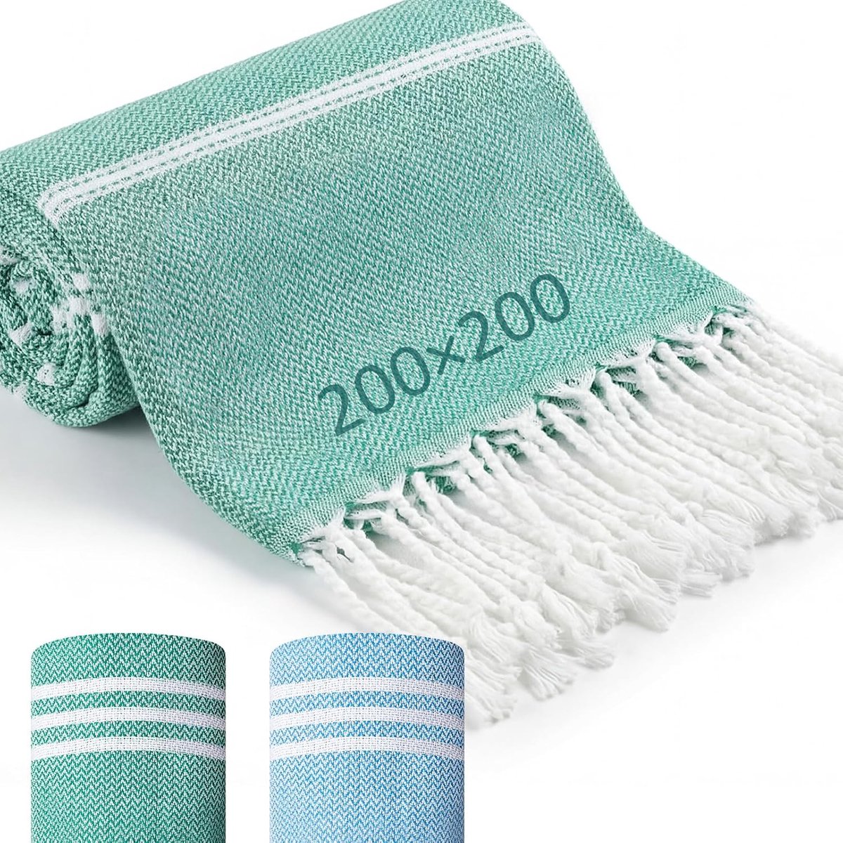2 Zachte Strandhanddoeken Volwassenen Absorberende Grote Lichtgewicht Turkse Strandhanddoek Hammamhanddoek Voor Yoga Sauna Spa(200 x 200 cm,Blauw, Groen)