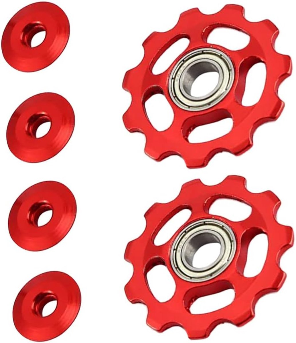 2 stuks universele fiets MTB 11T aluminiumlegering achterderailleur katrol riemspanner deel fietsaccessoires, zwart/blauw/geel/rood