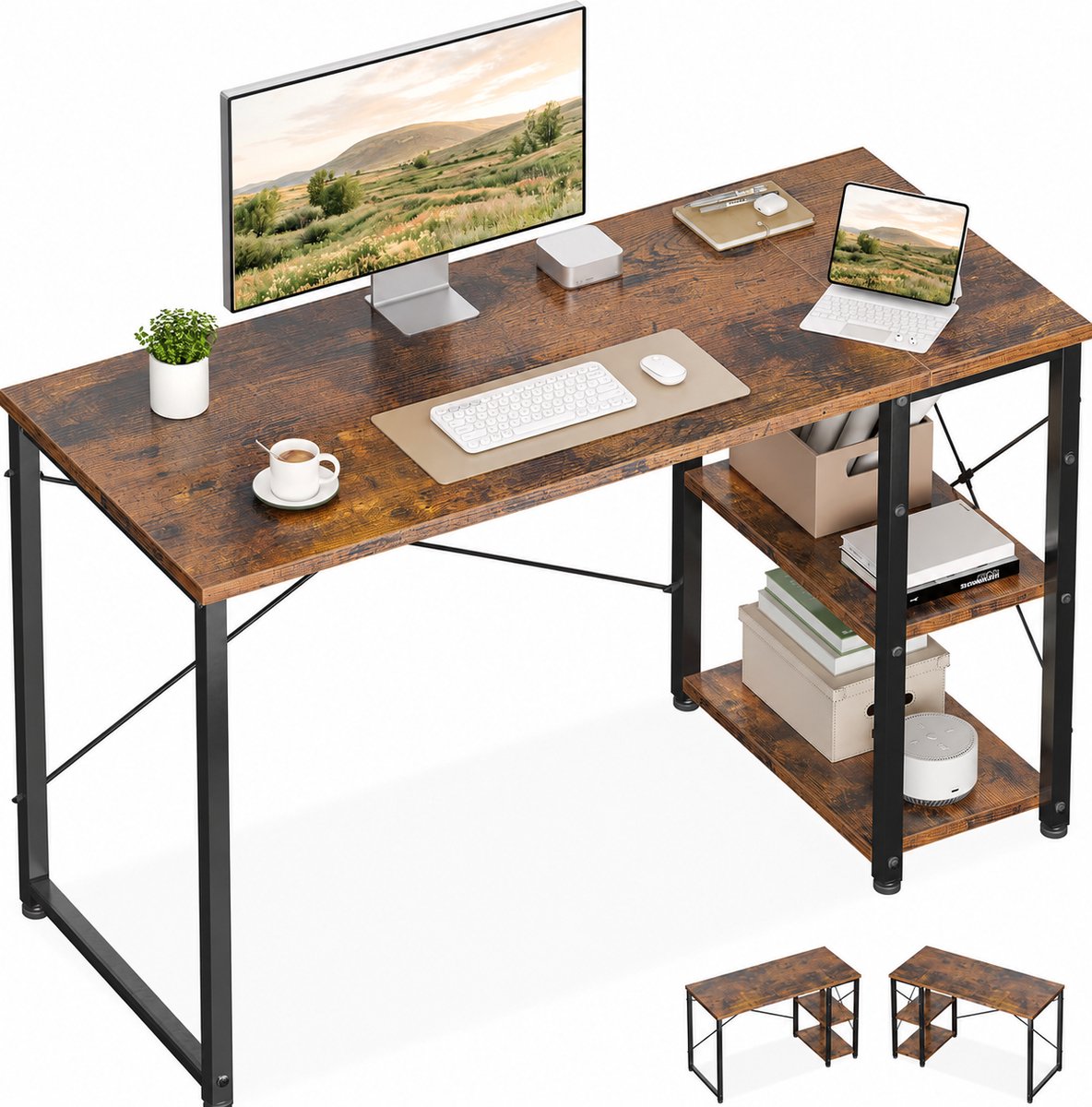 Bureau met omkeerbaar opbergrek