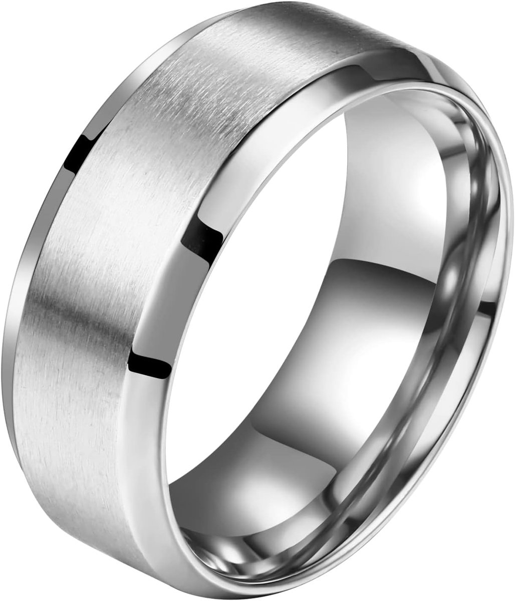 Herenring, brede herenring, 8 mm roestvrij staal, zwart, Valentijnsdag, liefde, paar, verloving, verloving, huwelijk, gepolijst, herenaccessoires, roestvrij staal