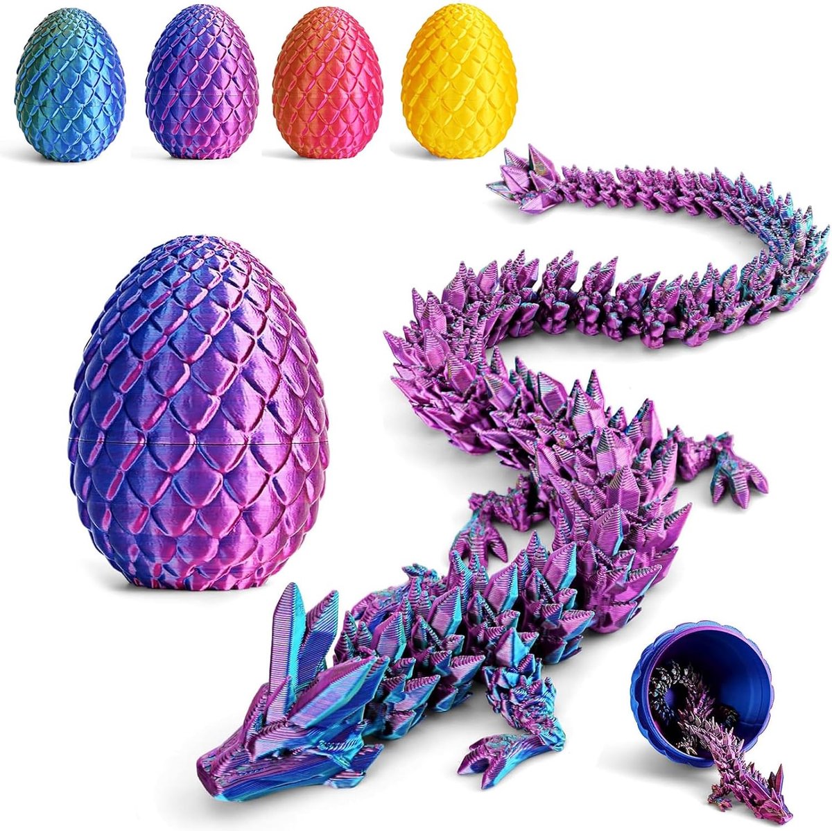 3D-bedrukte draak in ei, volledig beweegbare kristallen draak met drakenei, woondecoratie en stressvermindering, cadeau voor kinderen en managers