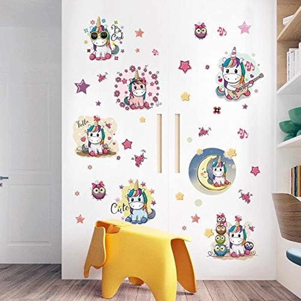 Stickers Muraux Licorne Stickers Muraux Nuage Cheval Lune et Étoiles Amovible Autocollant Licorne Stickers pour Chambre Bébé Chambre Enfant Chambre Pépinière
