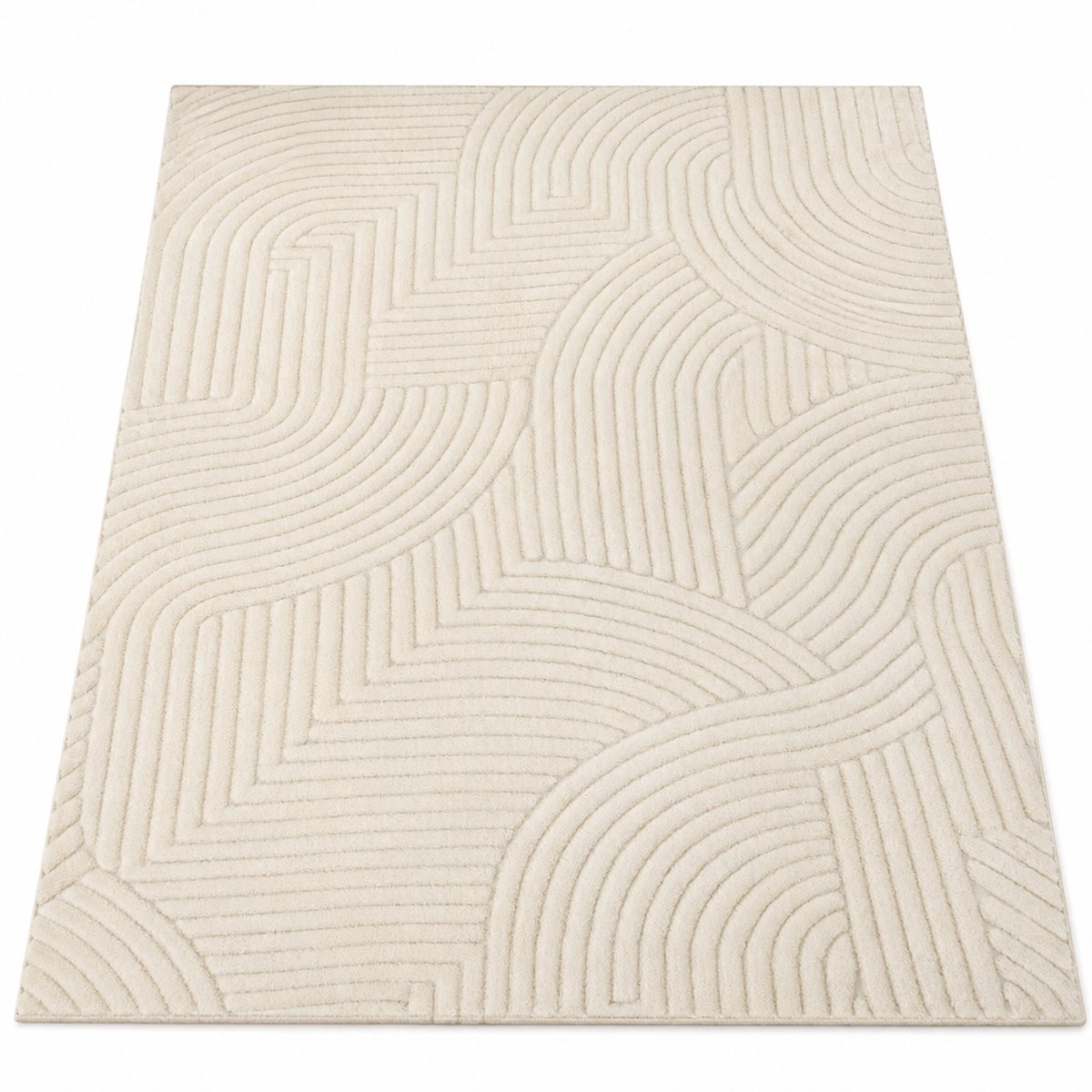 JOYNEXTBUY - Vloerkleed 160 × 120 cm – Zacht Hoogpolig Tapijt – Antislip Woonkamerkleed – Geometrisch Design – Japandi - Crème