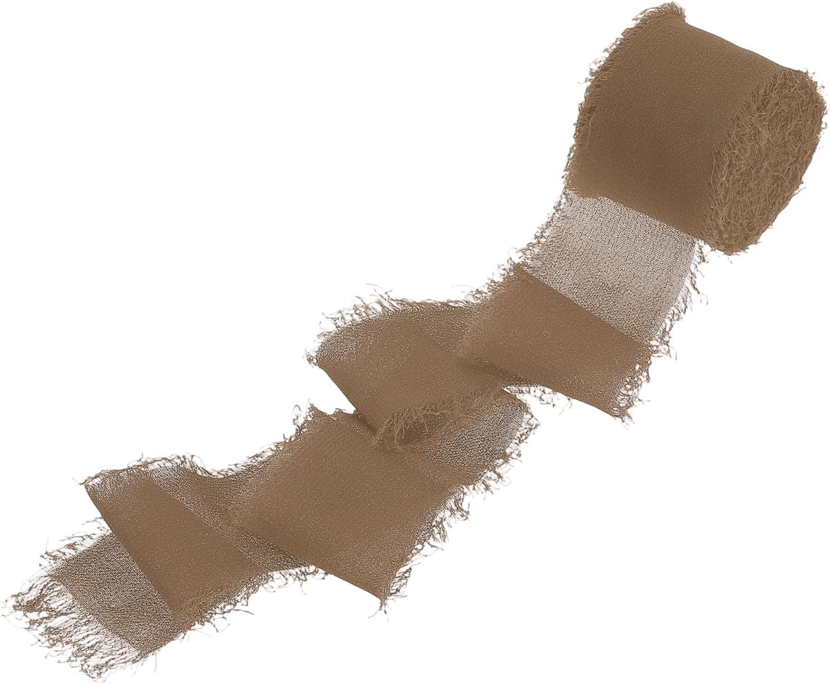 Katoenen franjeslint van 3,8 cm x 5,5 m, 1 rol, handgemaakt, gerafelde stof, katoenen lint voor doe-het-zelf ambachten, boeketten, bruiloftsdecoratie, geschenkverpakking, bruin