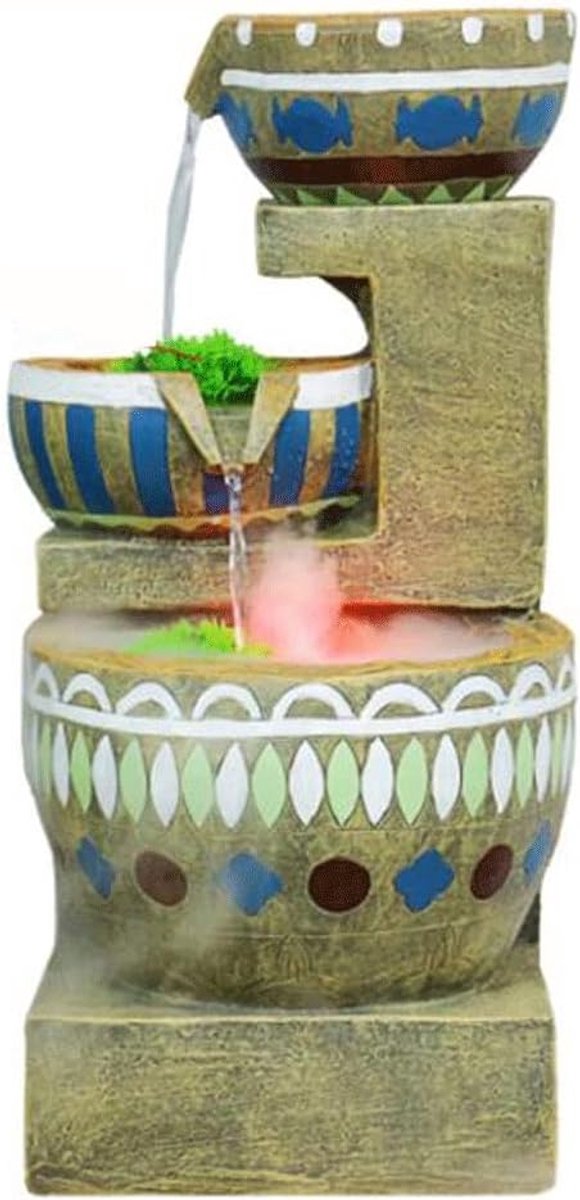 Fontein Crock-pilaar tafelblad fontein met nep groene planten, circulerende water ornamenten en decoraties, indoor kleine waterval Binnenfonteinen Huisdecoratie (Color : Fog)