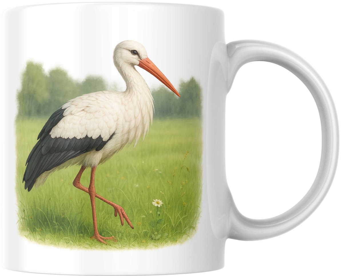 Fotorealistische ooievaar mok 330ml - Natuurlijk design voor koffie & thee