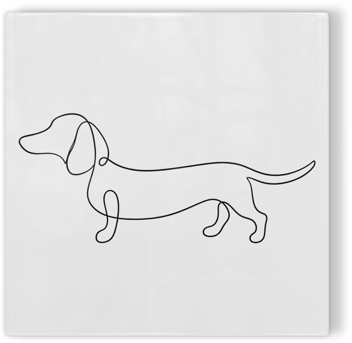Tegeltje Teckel line art - wit zwart - tegeltje hond - tegeltje met illustratie