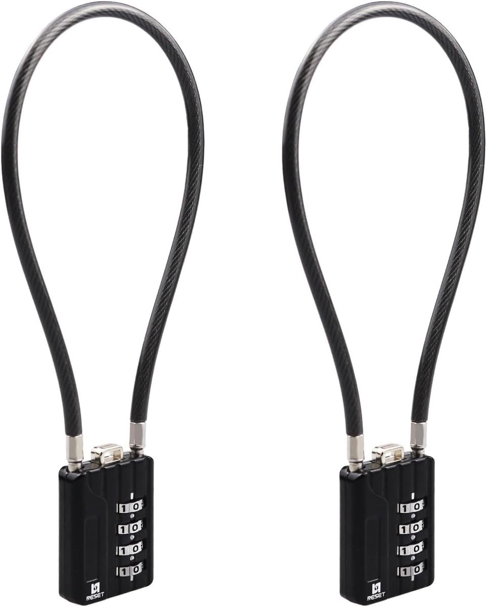 Cijferslot met 4-cijferige code - Zwart - 30 cm - Flexibele Staalkabel - Voor Lockers en Opbergboxen