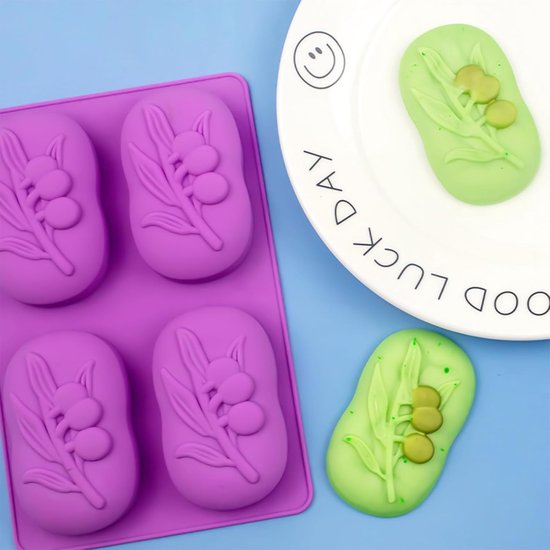 2 stuks zeepvormen van siliconen, handgemaakte zeepvormen - om zelf zeep te maken, 4Cavities ovale olijftak siliconen vorm — afbeelding 2