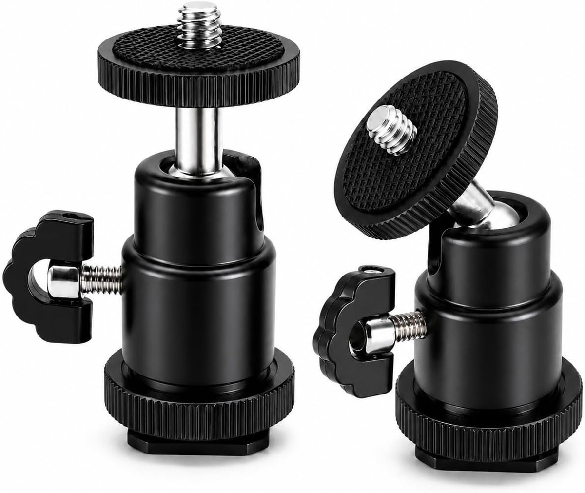 Fotokogelkop met koude klauw, 2 stuks, 360 graden draaibaar, 1/4 inch, kogelkop, metaal, max. belasting 2 kg, voor DSLR-camera's, monopod, statief, flash