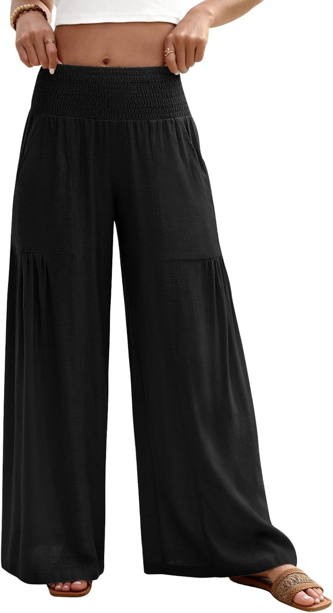 Heekpek Linnen broek dames zomer elegante wijde stoffen broek zomerbroek lichte luchtige chinobroek losse broek hoge taille strandbroek met plissé brede tailleband