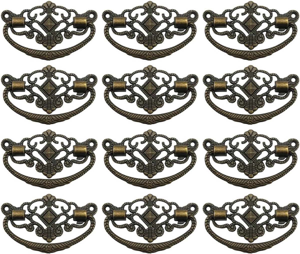 12 vintage ladegrepen van zinklegering, geschikt voor decoratieve dozen, sieradendoosjes, vintage meubels, lades, enz.