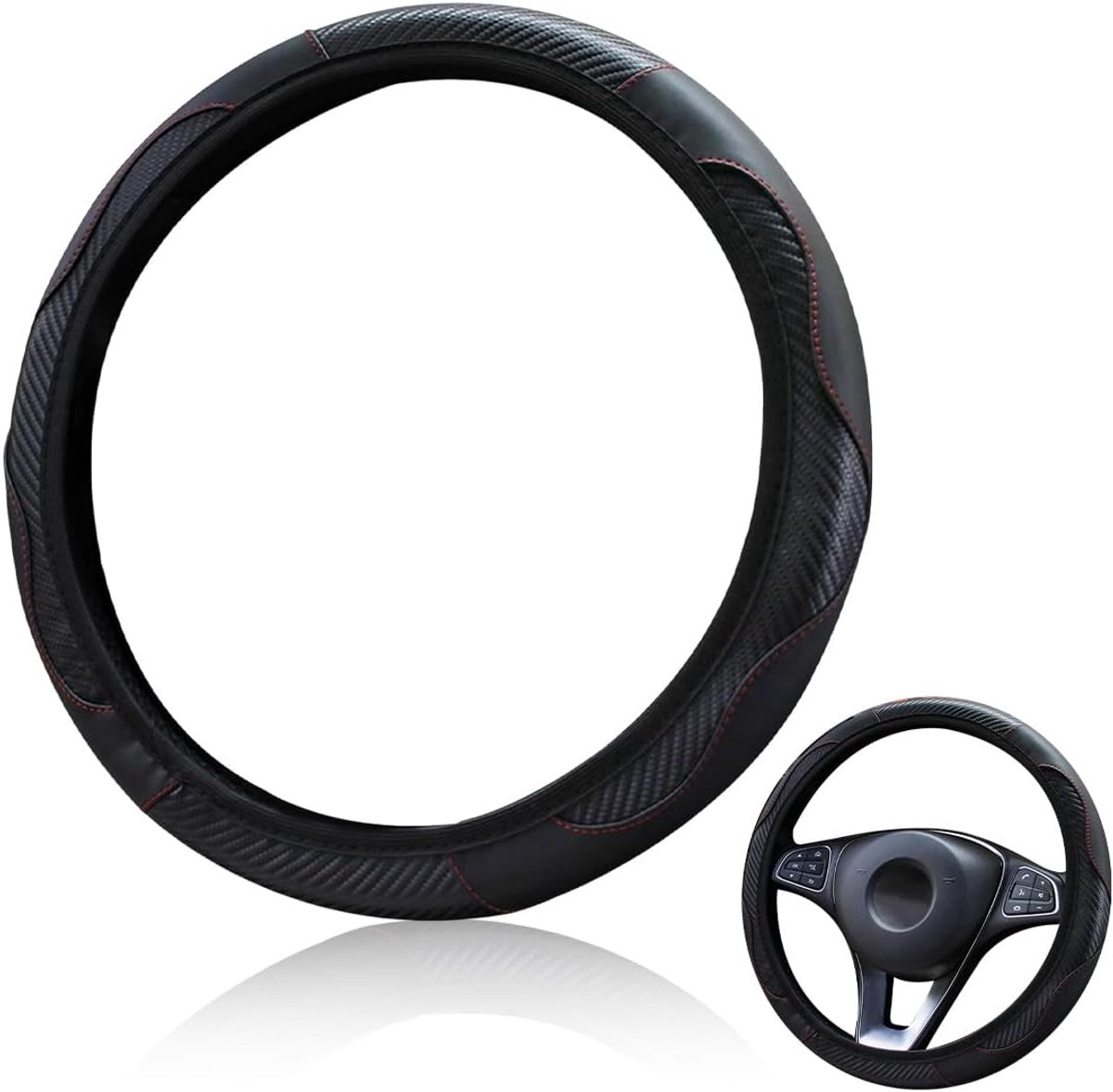 Stuurhoes 36.8-38.1cm - Stuurhoes van microvezel, antislip, voor auto, SUV (zwart)