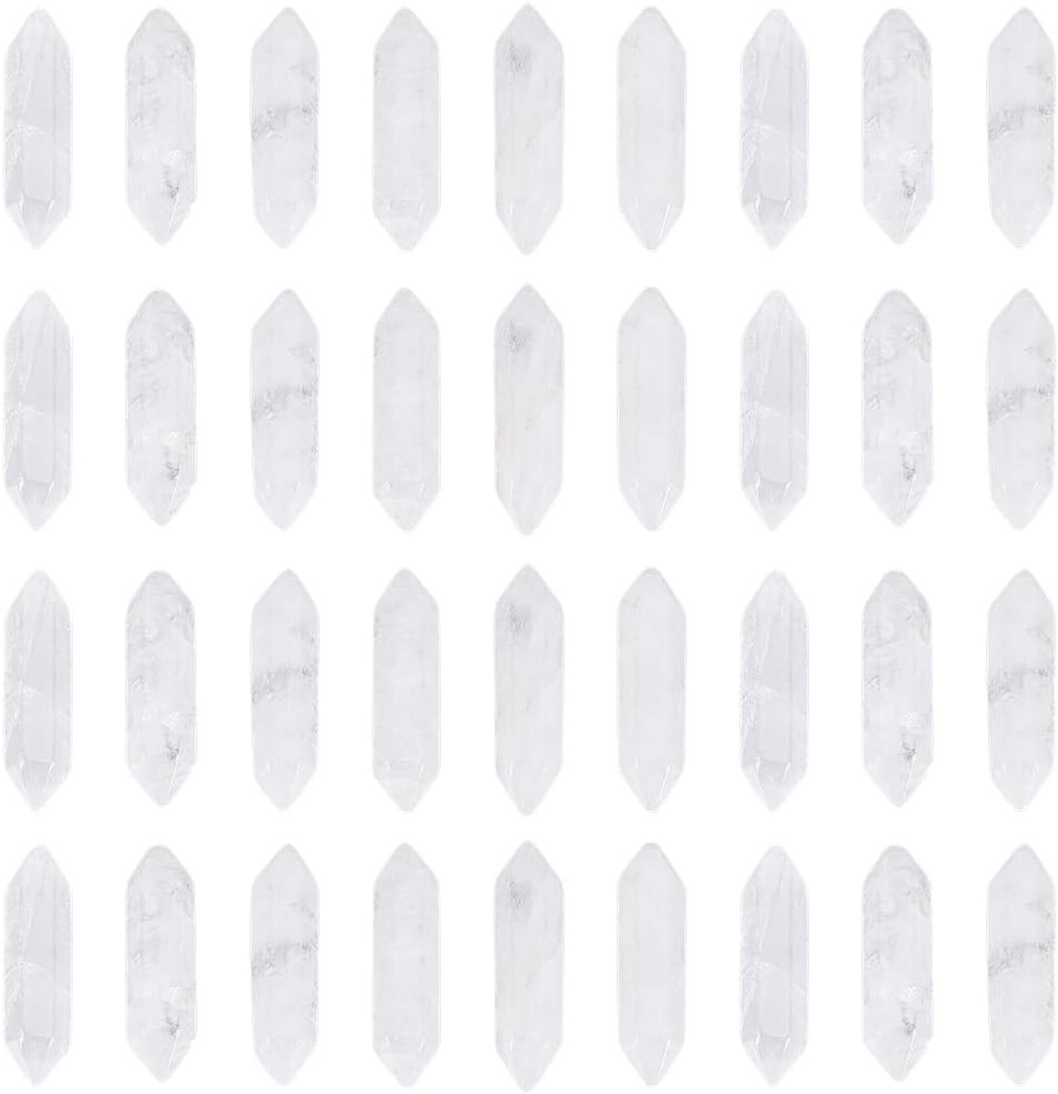36 stuks heldere kwartskristallen, natuurlijke kwartskristal, zeshoekig kristal, dubbele punten, toverstaf, zonder gat, edelsteenpuntdecoratie voor doe-het-zelf ambachten ketting sieraden