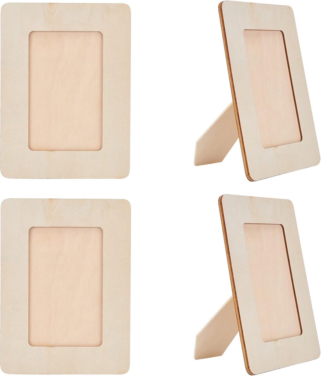 4 stuks, 19 x 14 cm, rechthoekige houten fotolijstset om te beschilderen, natuurlijk hout, doe-het-zelf fotolijst voor tafeldisplay en knutselen