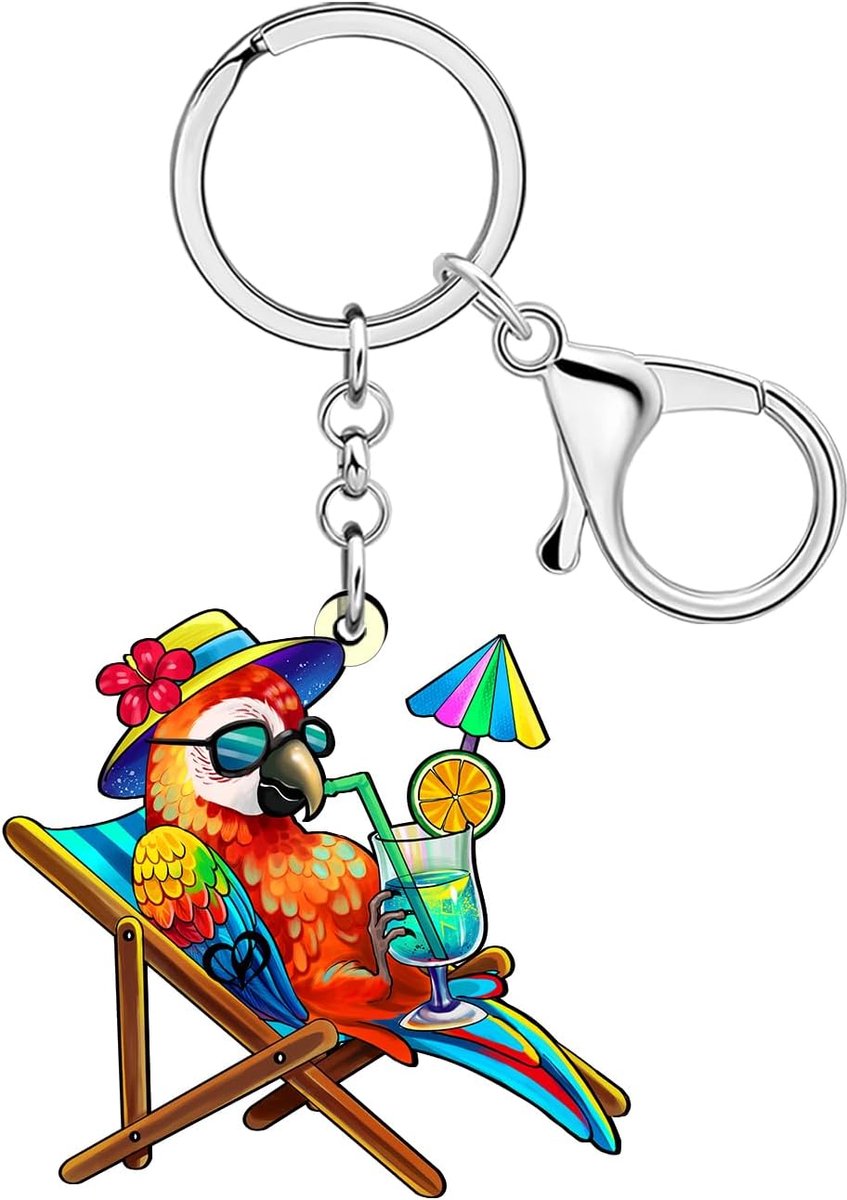 Hawaiiaanse ara papegaai sleutelhanger tropische vogel met cocktail accessoires Margarita vogelliefhebber geschenken voor vrouwen