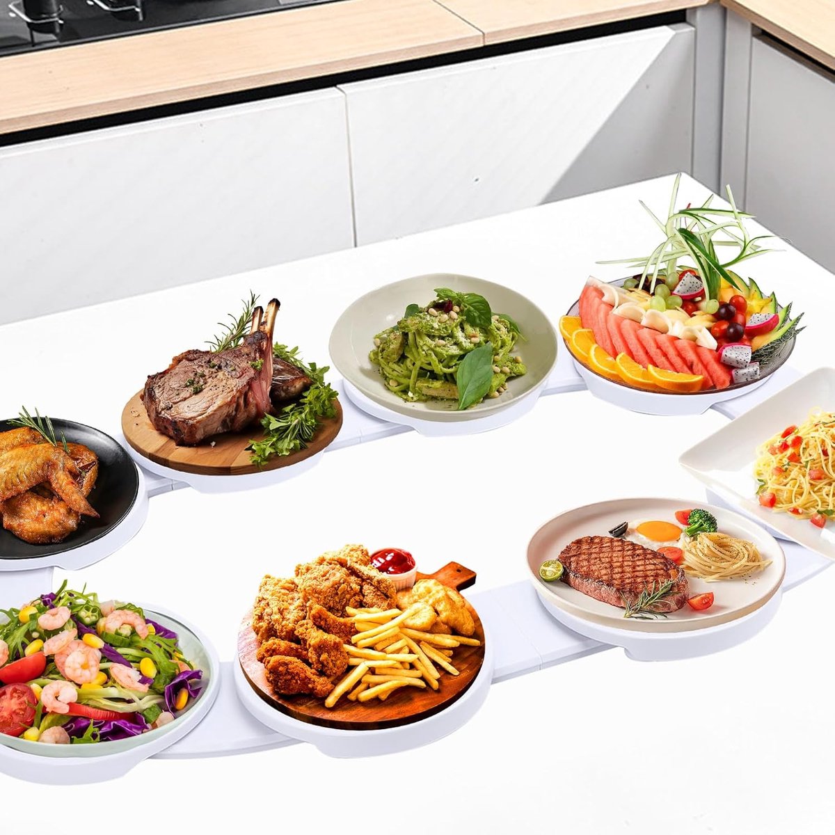 Lazy Susan Draaibaar dienblad voor eettafel, 360° draaibare serveerschaal voor 8 dienbladen, voor lange tafels, tafel, buffet, draaibaar, multifunctioneel voor familiemaaltijden en