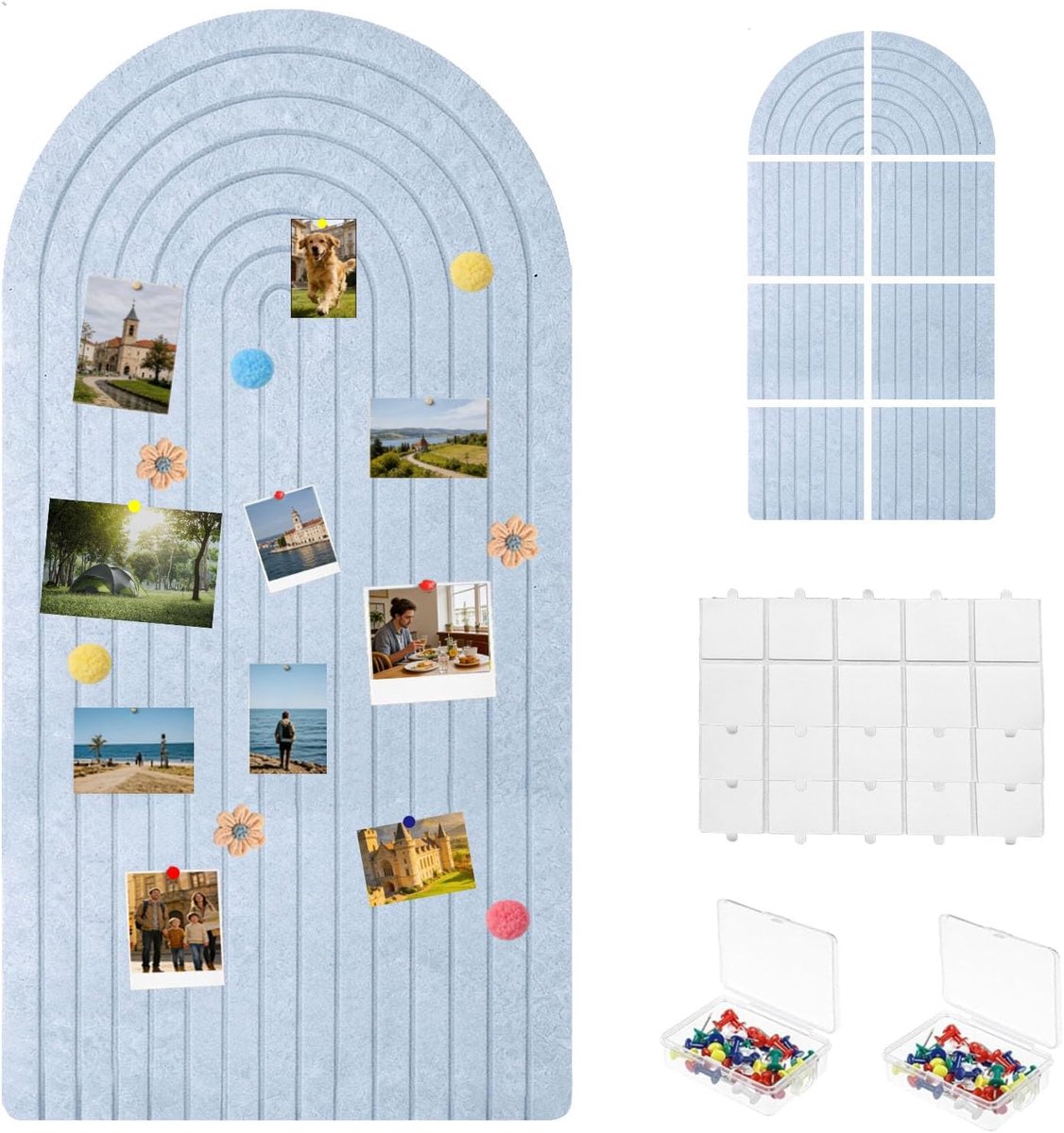 Prikbord, 120 x 60 cm vel vilt, prikbord, zelfklevend, met punaises, 0,9 cm dik, samensteekbaar, vilten prikbord, voor decoratie van woonkamerwanden (hemelsblauw)