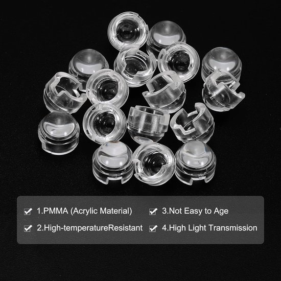12mm LED Convexe lens, 36 Pack 30 graden stralingshoek PMMA acryl LED Optische Convexe Condensator Lens voor 1W 3W LED Lamp Kralen Infrarood Camera's, Transparant — afbeelding 5