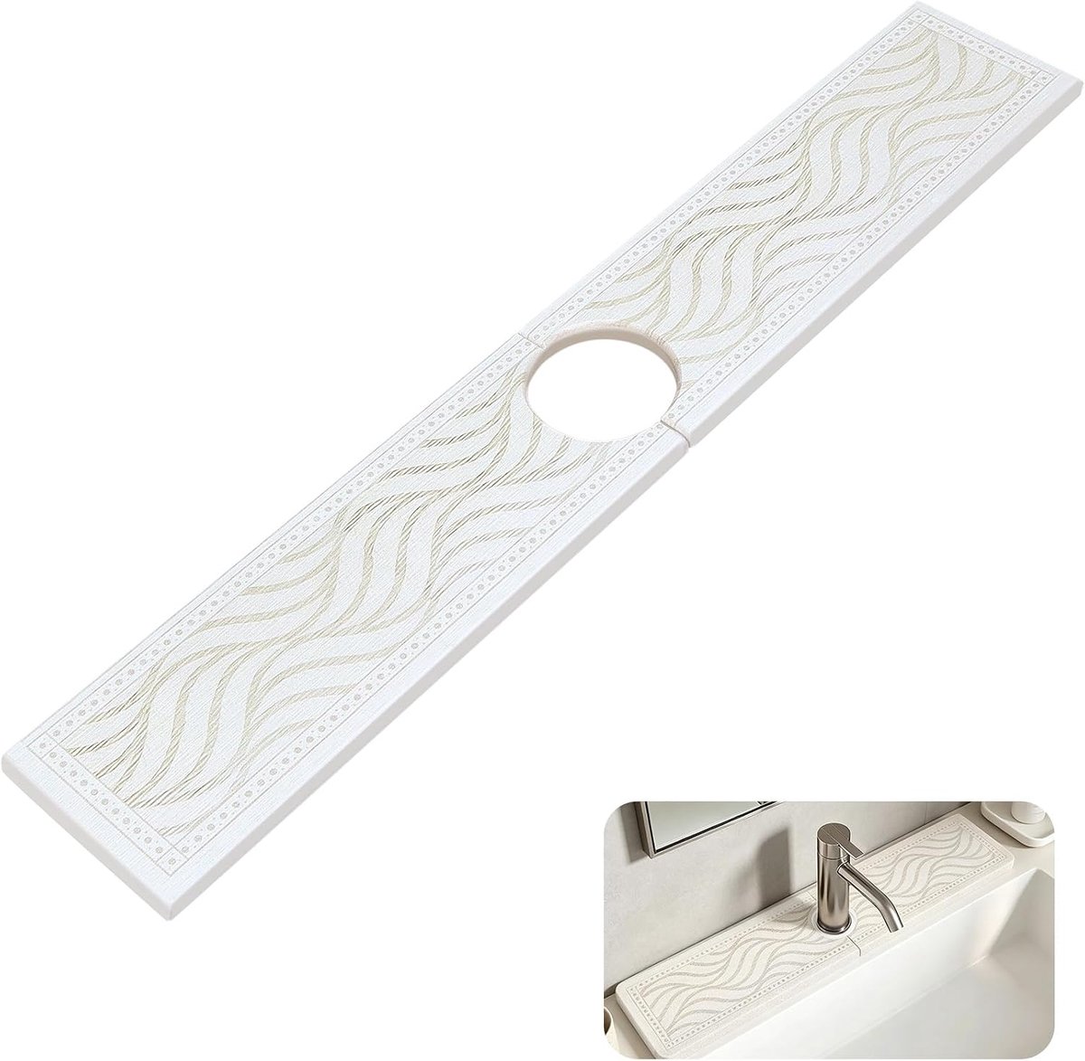 Kraandruppelmat 60x10cm - Stenen spatbeschermer voor gootstenen en wasbakken - Absorberende mat, sneldrogend en antislip, past op de meeste kranen